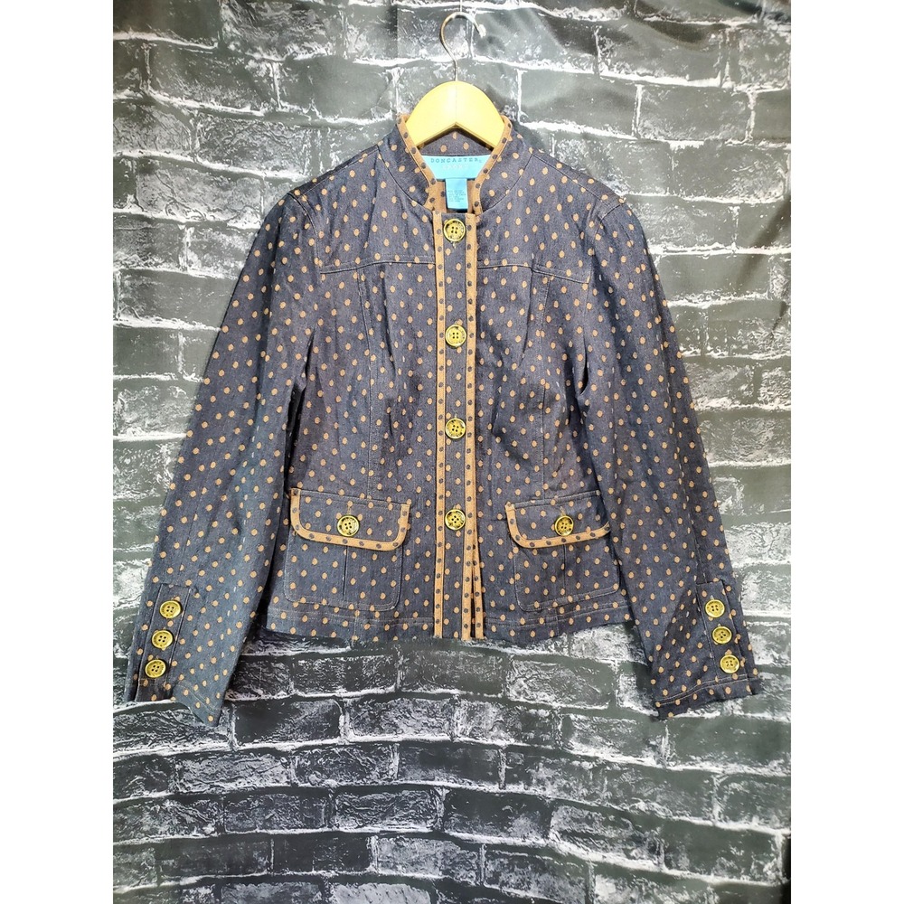 Doncaster Sport Blazer Jacket Blue Polka Dot Pockets Twee Cottage Coquette Sz 6 - Picture 7 of 13
